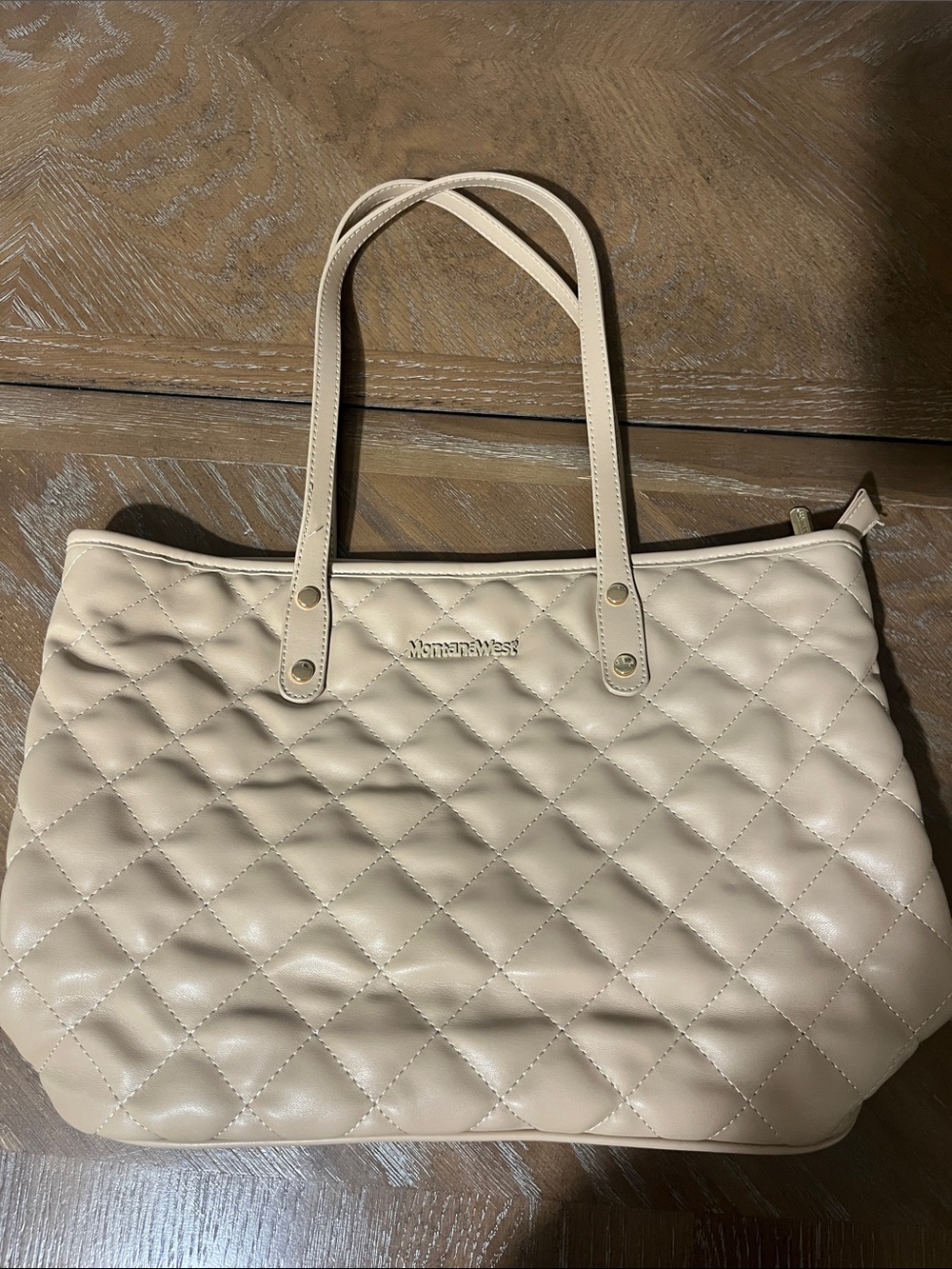 Montana West Quilted Tote in Light Beige